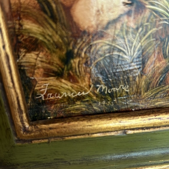 Vintage 1975 Painted Mushrooms Handmade Art Work Gold Frame Frances Moore - Picture 3 of 7